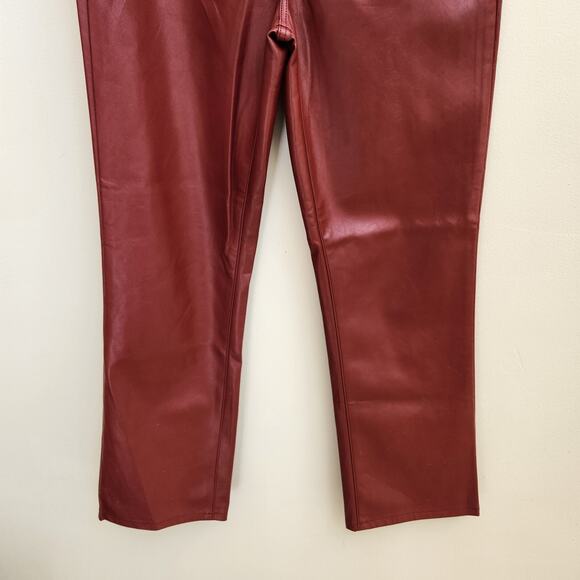 Pistola Pants Womens 26 Dark Red Vegan Leather Straight Crop Holiday Edgy Grunge - Picture 3 of 16